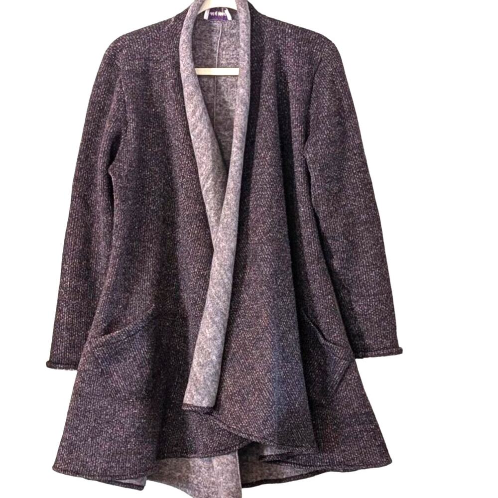Harper & Greer Marled Plum Purple Open Front Cardigan M Draped Cozy Knit